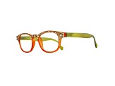 Green Crystal Square Frame Reading Glasses. Strength 1.50