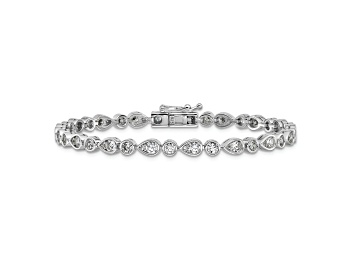 Picture of Rhodium Over Sterling Silver Polished Bezel Set Round and Pear Cubic Zirconia Bracelet