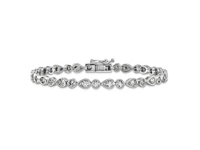 Rhodium Over Sterling Silver Polished Bezel Set Round and Pear Cubic Zirconia Bracelet