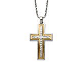 White Cubic Zirconia Stainless Steel Yellow IP-plated Men's Cross Pendant with Chain