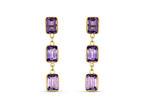 Amethyst 7x5mm Rectangular Octagonal 14K Yellow Gold Dangle Earrings