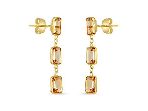 Citrine 7x5mm Rectangular Octagonal 14K Yellow Gold Dangle Earrings