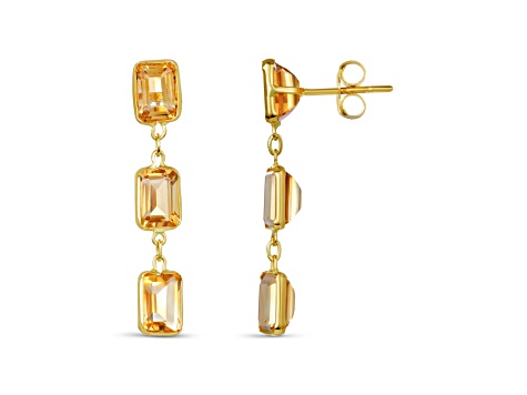 Citrine 7x5mm Rectangular Octagonal 14K Yellow Gold Dangle Earrings