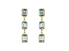 Blue Topaz 7x5mm Rectangular Octagonal 14K Yellow Gold Dangle Earrings