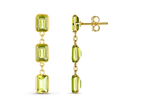 Peridot 7x5mm Rectangular Octagonal 14K Yellow Gold Dangle Earrings