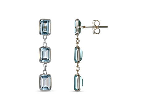 Blue Topaz 7x5mm Rectangular Octagonal 14K White Gold Dangle Earrings