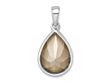 Rhodium Over Sterling Silver Polished Crystal Wave Tear Drop Pendant