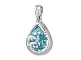 Rhodium Over Sterling Silver Polished Crystal Wave Tear Drop Pendant