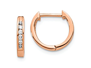 10k Rose Gold 7/16", Polished 0.12ctw Diamond Hinged Hoop Earrings