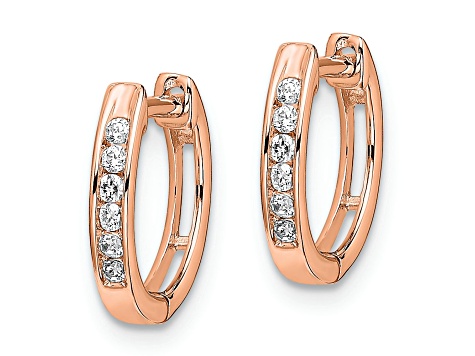 10k Rose Gold 7/16", Polished 0.12ctw Diamond Hinged Hoop Earrings