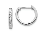 Rhodium Over 10k White Gold 7/16", Polished 0.12ctw Diamond Hinged Hoop Earrings