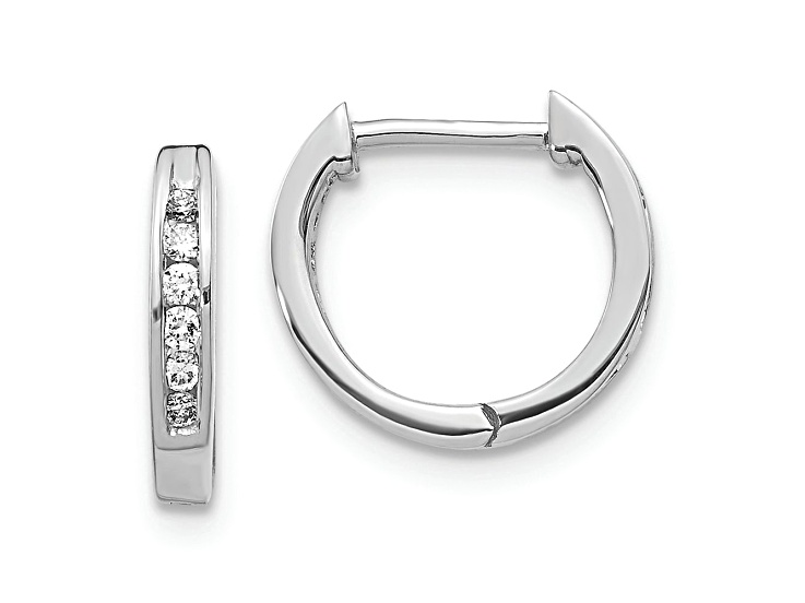 Rhodium Over 10k White Gold 7/16", Polished 0.12ctw Diamond Hinged Hoop Earrings