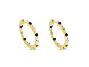 14K Yellow Gold Sapphire/Diamond Hoop Earrings, 1 ctw.