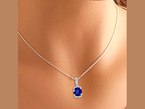 14K White Gold Tanzanite and Diamond Pendant 1.42ctw