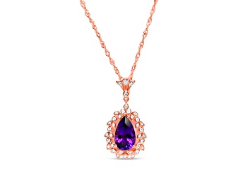 Picture of Pear Amethyst 18K Rose Gold Over Sterling Silver Pendant with 18" box chain, 3.47ctw