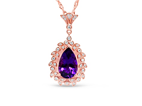 Pear Amethyst 18K Rose Gold Over Sterling Silver Pendant with 18" box chain, 3.47ctw