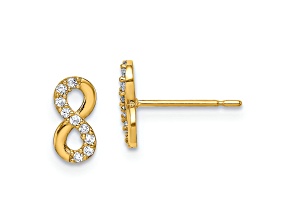 14k Yellow Gold Infinity Symbol Cubic Zirconia Stud Earrings