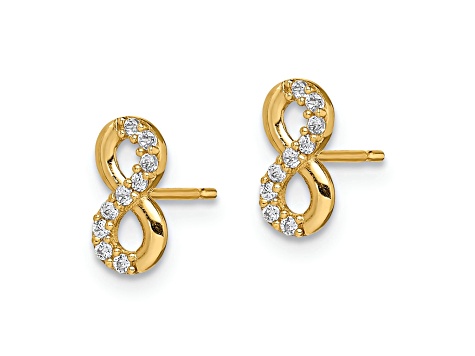14k Yellow Gold Infinity Symbol Cubic Zirconia Stud Earrings