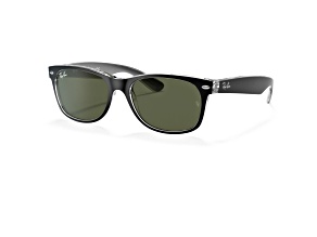 Ray-Ban New Wayfarer Black/Transparent 55mm Green G-15 Sunglasses RB2132 6052 55