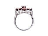 Pear Shape Garnet and Round White Cubic Zirconia Sterling Silver Blooming Flower Design Ring