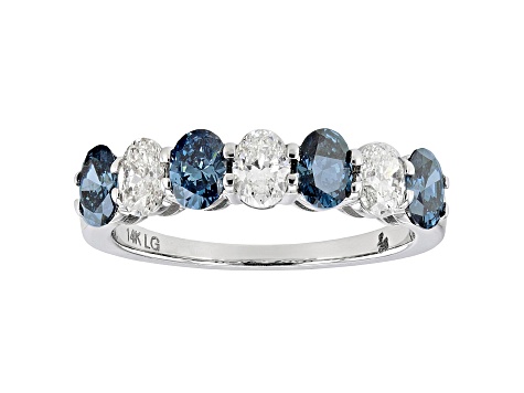 Oval blue and white lab-grown diamond 14kt white gold band ring 1.50ctw