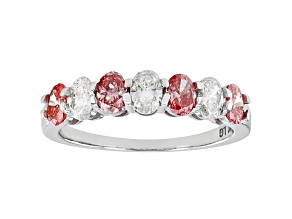 Oval pink and white lab-grown diamond 14kt white gold band ring 1.50ctw