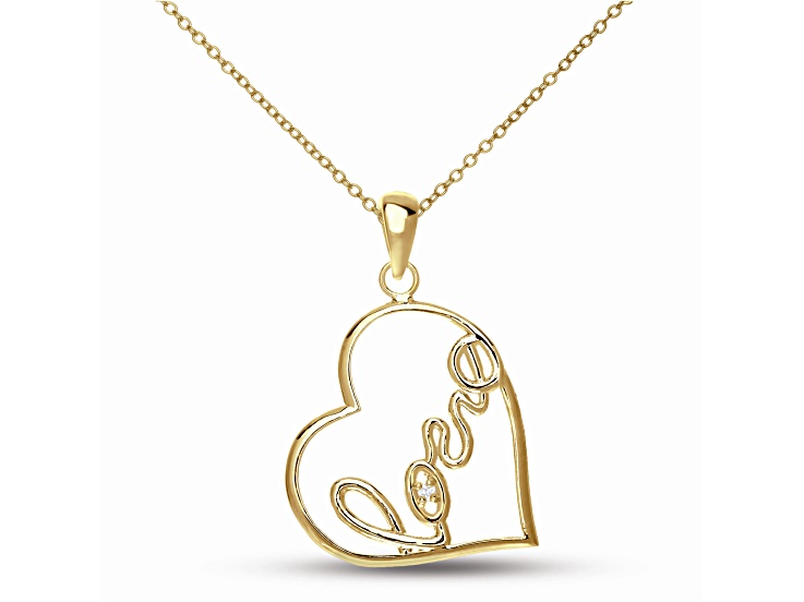 Clear CZ, 14k Gold Plated over Sterling Silver Classy "Love" Heart Shape Pendant Necklace