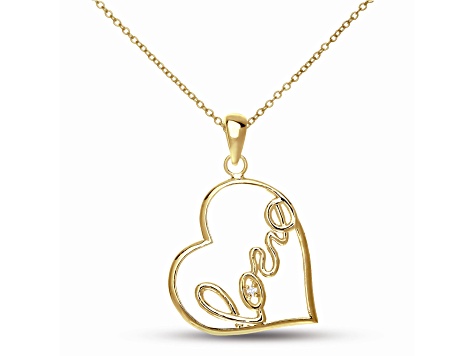 Clear CZ, 14k Gold Plated over Sterling Silver Classy "Love" Heart Shape Pendant Necklace