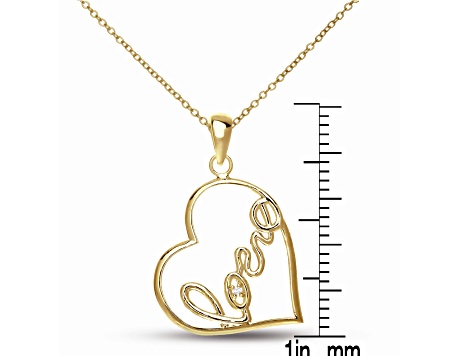 Clear CZ, 14k Gold Plated over Sterling Silver Classy "Love" Heart Shape Pendant Necklace