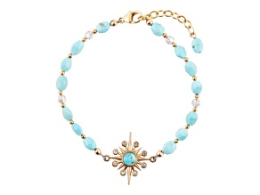 Barse Jewelry Blue Composite Turquoise Gold Tone Celestial Beaded Bracelet