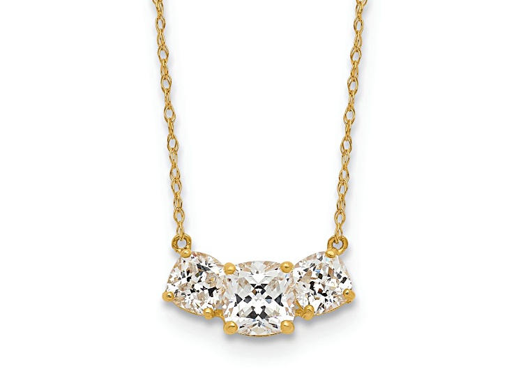 10k Yellow Gold Polished Cable Chain 3-Stone Cubic Zirconia 18.5 Inch Necklace