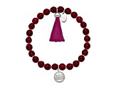Stainless Steel Polished Lotus with Tassel Pink Jade Beaded Stretch Bracelet