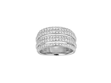 White Cubic Zirconia Platinum Over Sterling Silver Three Row Band Ring 2.57ctw