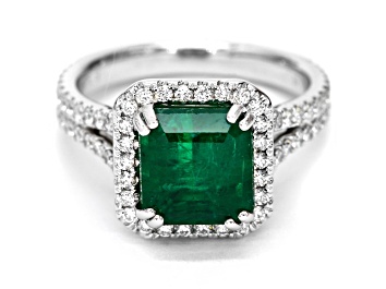 Picture of Green Emerald and White Diamond 18K White Gold Ring. 4.72 CTW