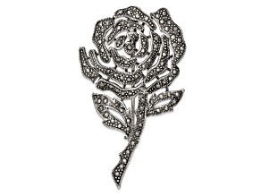 Sterling Silver Antiqued Marcasite Flower Pin Brooch