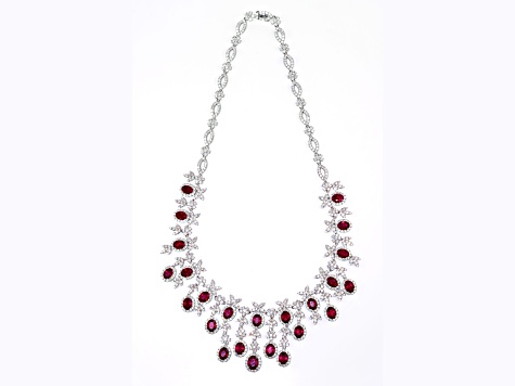 Oval Ruby and Diamond White Gold Necklace. 43.78 CTW