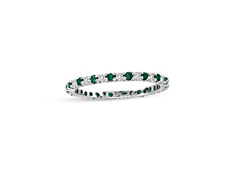 0.55ctw Emerald and Diamond Eternity Band Ring in 14k White Gold