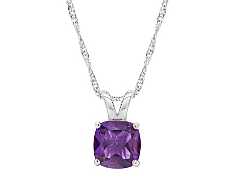 8mm Cushion Amethyst Rhodium Over Sterling Silver Pendant With Chain