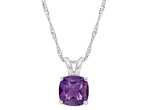 8mm Cushion Amethyst Rhodium Over Sterling Silver Pendant With Chain