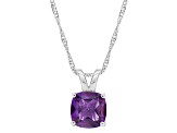 8mm Cushion Amethyst Rhodium Over Sterling Silver Pendant With Chain