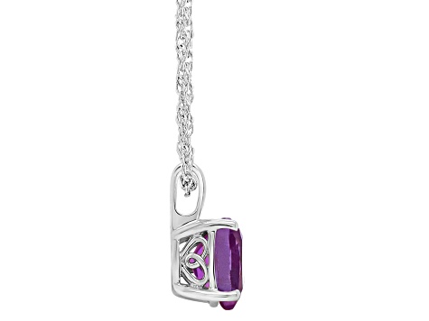 8mm Cushion Amethyst Rhodium Over Sterling Silver Pendant With Chain