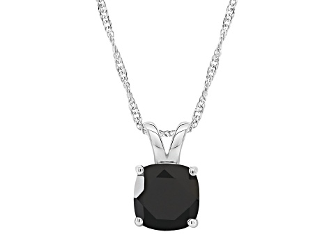 8mm Cushion Black Onyx Rhodium Over Sterling Silver Pendant With Chain