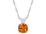 8mm Cushion Citrine Rhodium Over Sterling Silver Pendant With Chain