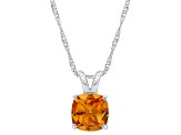 8mm Cushion Citrine Rhodium Over Sterling Silver Pendant With Chain