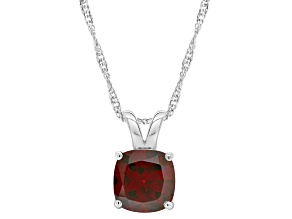 8mm Cushion Garnet Rhodium Over Sterling Silver Pendant With Chain