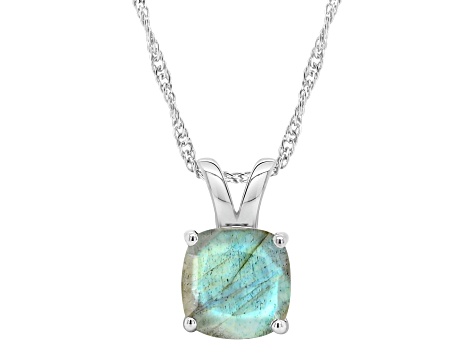 8mm Cushion Labradorite Rhodium Over Sterling Silver Pendant With Chain