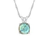 8mm Cushion Labradorite Rhodium Over Sterling Silver Pendant With Chain
