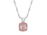 8mm Cushion Rose Quartz Rhodium Over Sterling Silver Pendant With Chain