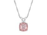 8mm Cushion Rose Quartz Rhodium Over Sterling Silver Pendant With Chain