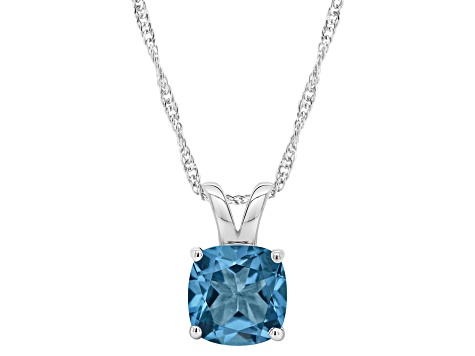 8mm Cushion London Blue Topaz Rhodium Over Sterling Silver Pendant With Chain